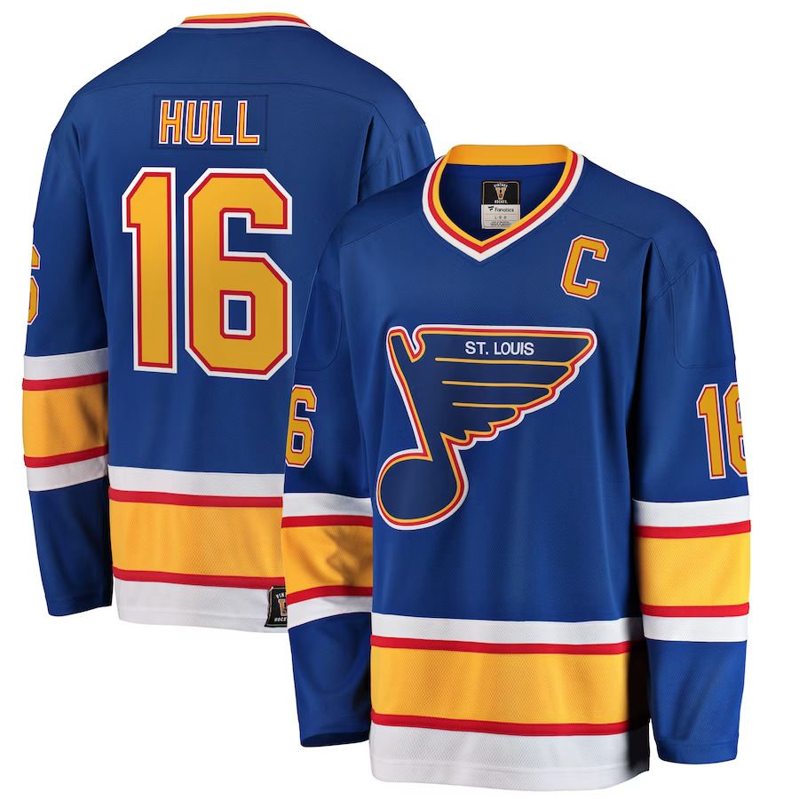 Men St. Louis Blues 16 Brett Hull Fanatics Branded Blue Premier Breakaway Retired Player NHL Jersey